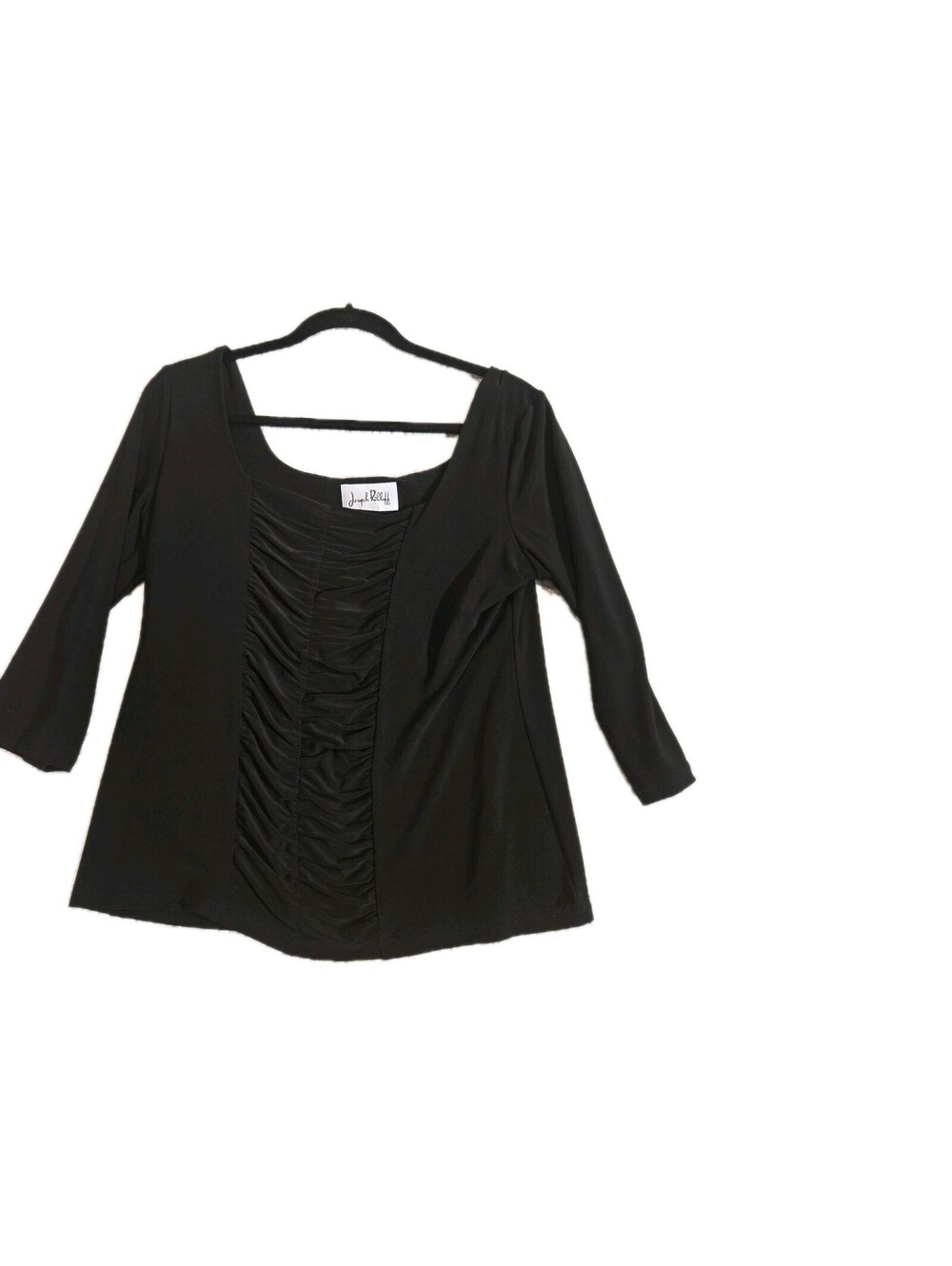 joseph ribkoff top Sz 14 Black Featuring A Square Neckline And Ruched Front 3/4